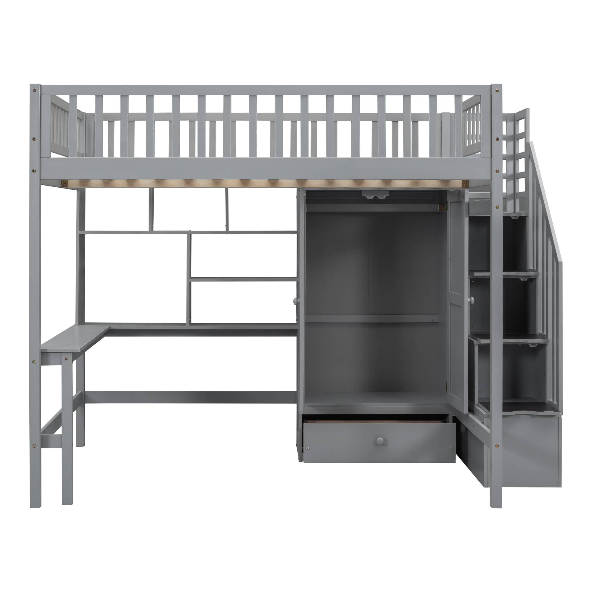 Gray Full size Loft Bed with Bookshelf, Drawers, Desk for wholesale on Faire5