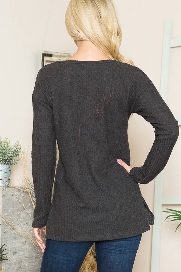 Burgundy Apparel - Wholesale Knit Top - Women's - BASIC KNIT V-NECK LONG SLEEVE TOP23