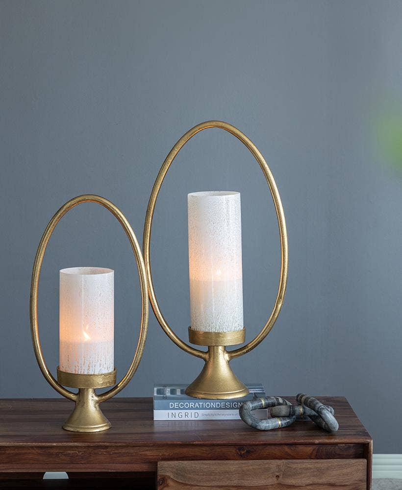 A&B Home Group Inc. - Wholesale Candle Holder - S/2 Oval Halo Hurricane Candleholders - Gold5