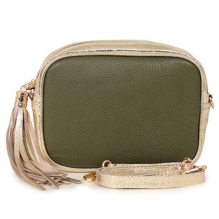 Beau - Italian Leather Crossbody Bag - Khaki/Gold, Pebbled for wholesale by Sarta Pelle