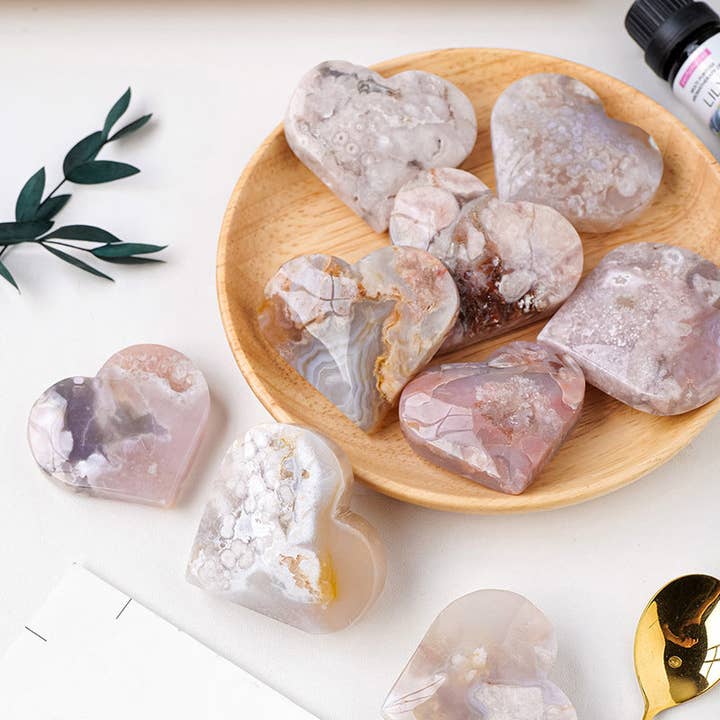 Moon Rituals - Wholesale Spiritual Stone/Crystal - Blossom with Harmony: Flower Agate Crystal Heart 4-5cm