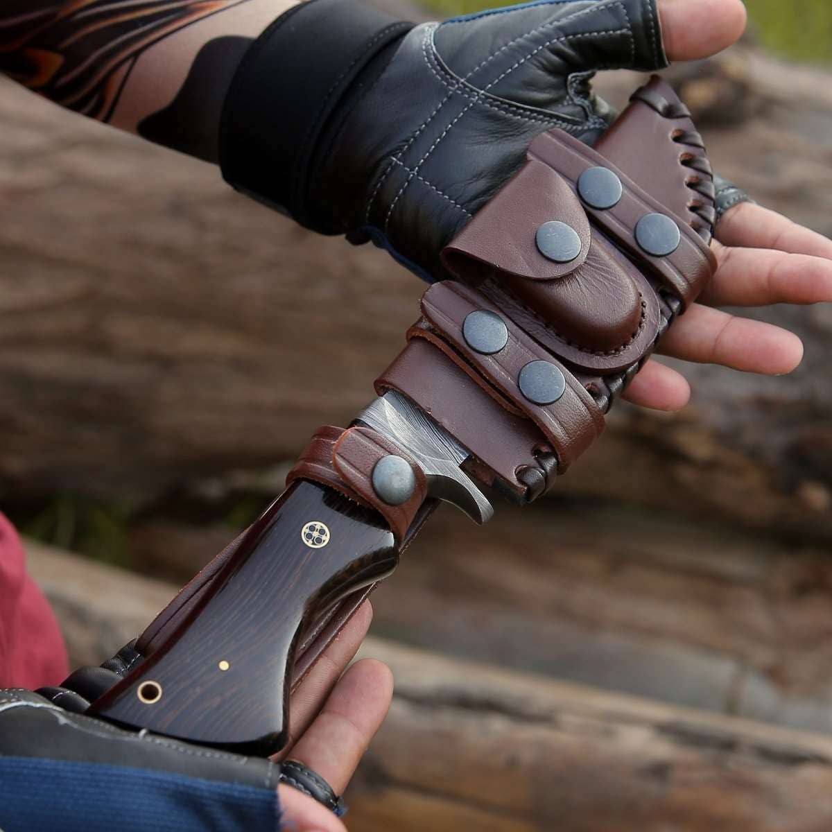 Shokunin USA - Wholesale Pocket Knife/Holder - Infinite Damascus Hunting Knife With Wenge Wood Handle4