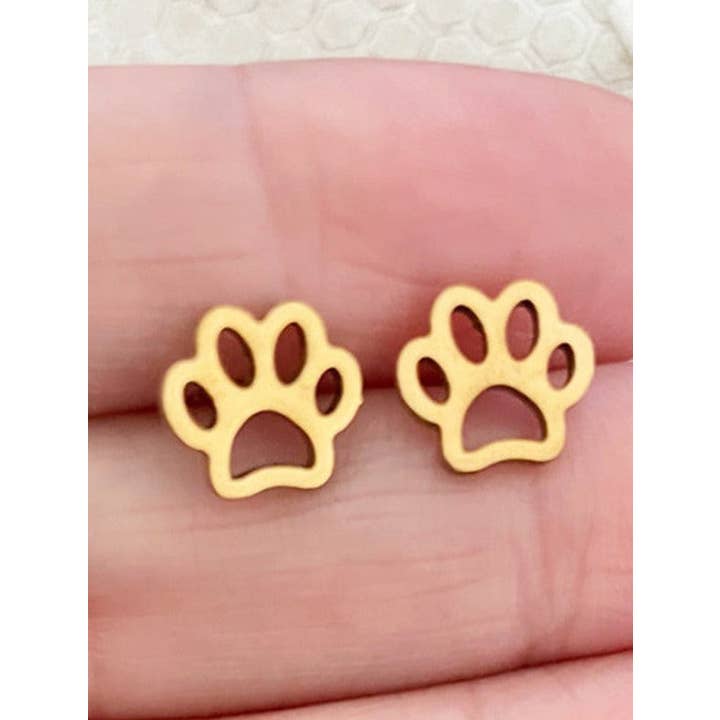 Cat Footprints Gold Plated Alloy Ear Studs for wholesale by WoodWristCo