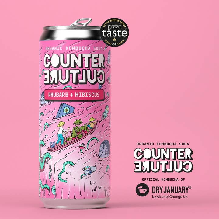 Counter Culture - Rhubarb + Hibiscus Organic Kombucha Soda 330ml for wholesale by Counter Culture Drinks
