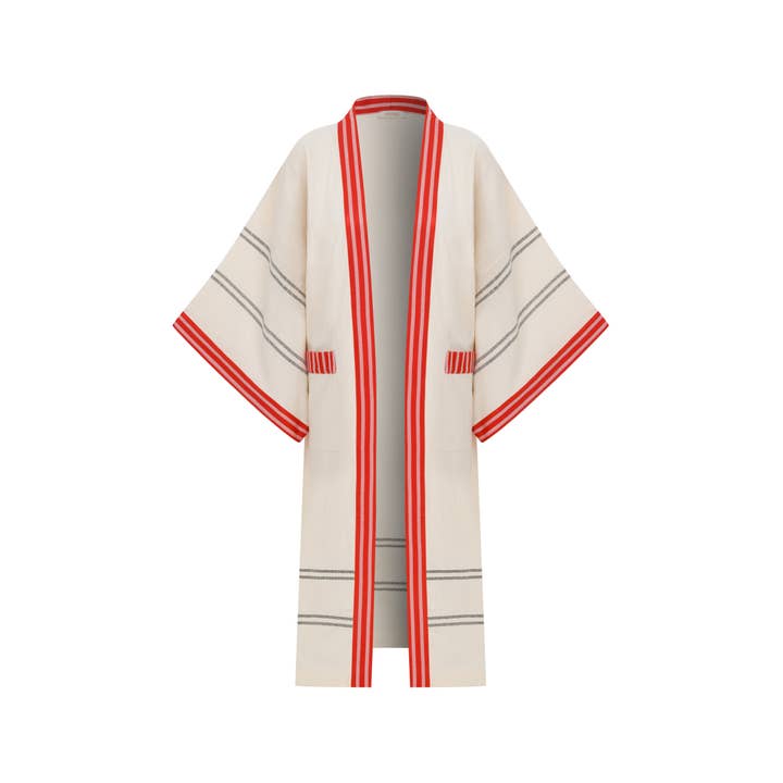 Pesthamal Cotton Kimono with Kutnu Trim, Pink for wholesale by KUTNİA