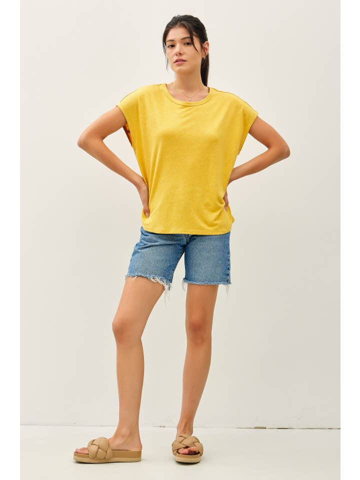 Be Cool - Wholesale T-Shirt - Women's - LINEN BLENDED BASIC CAP SLEEVE BOXY TEE