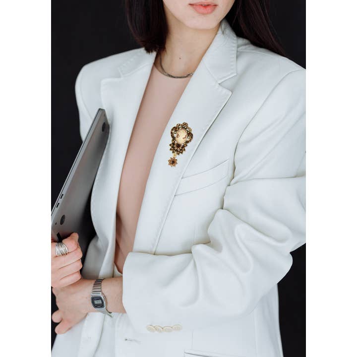 AK Brand - Wholesale Brooch - Vintage Crystal Rhinestone Victorian Cameo Brooch Pendant5