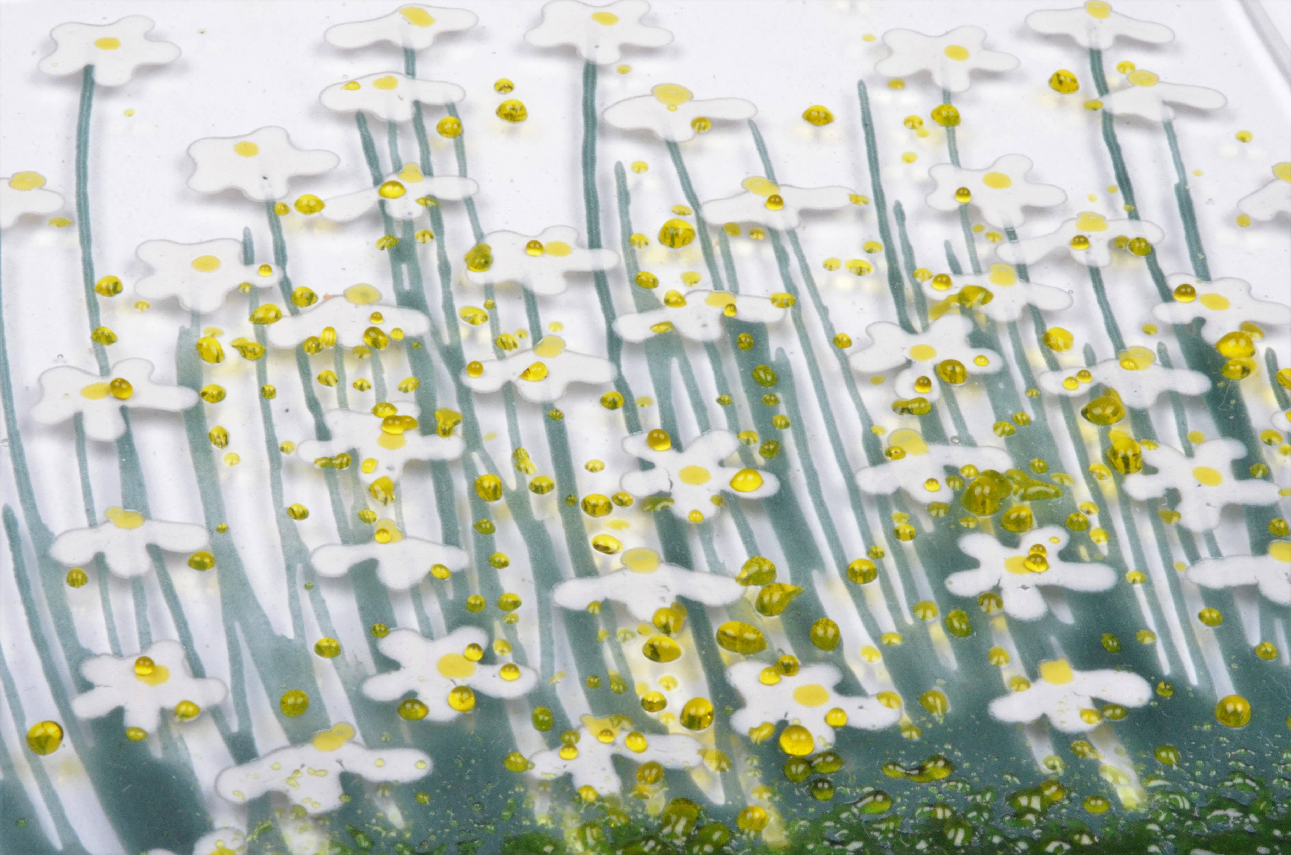 Pam Peters Designs – Cartão de saudação diária por atacado – Cartão de Saudação em Vidro Fusado Artesanal - Cartão Margarida2