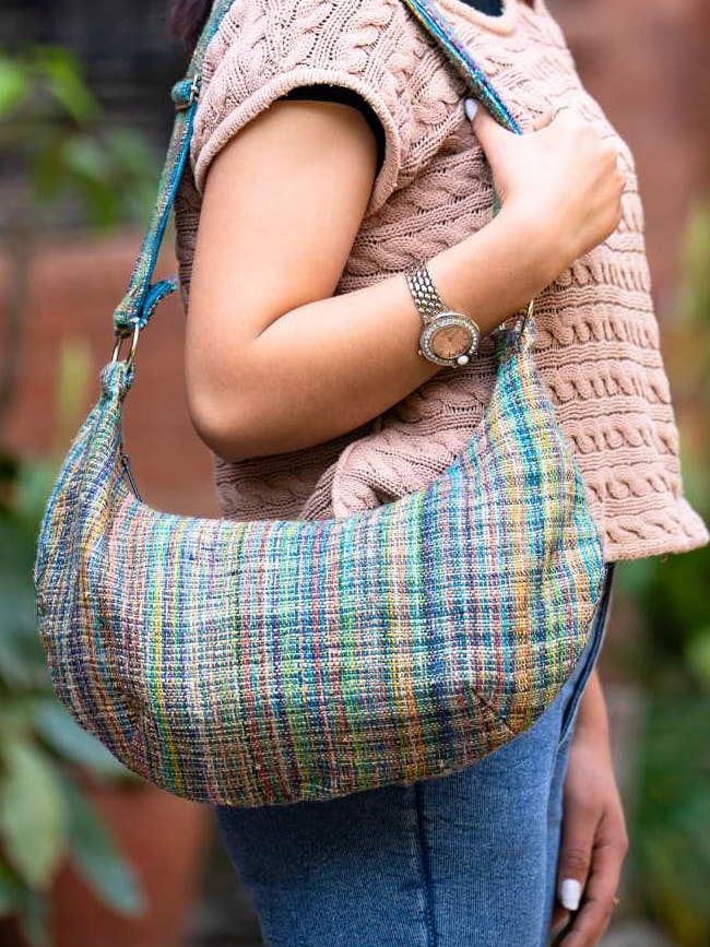 Embroidered Wild Hemp Purse, Handcrafted Metal Hardware for wholesale by Ganesh Himal Trading