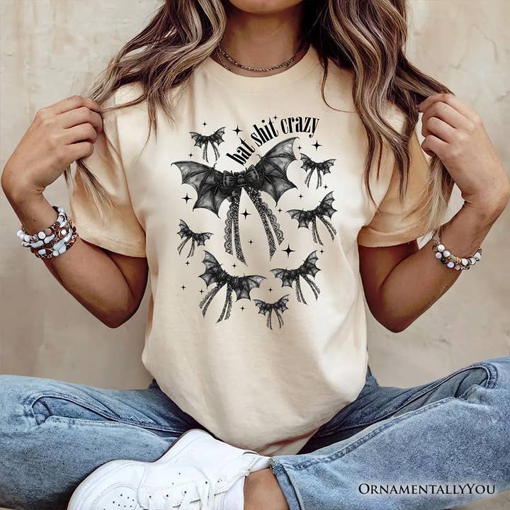 OrnamentallyYou - Wholesale Screen printed t-shirt – Women′s - Bat Shit Crazy Coquette Bats T-Shirt, Funny Halloween Tee5