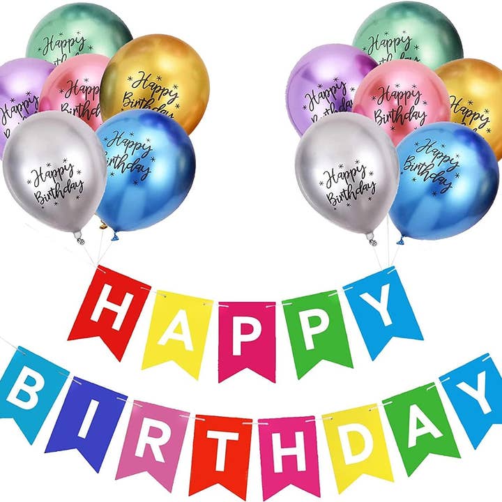 Multi Color Banner with 12 Happy Birthday Balloons Party and other Purchase Wholesale 12 balloons. Free Returns & Net 60 Terms on Faire trending on Faire.