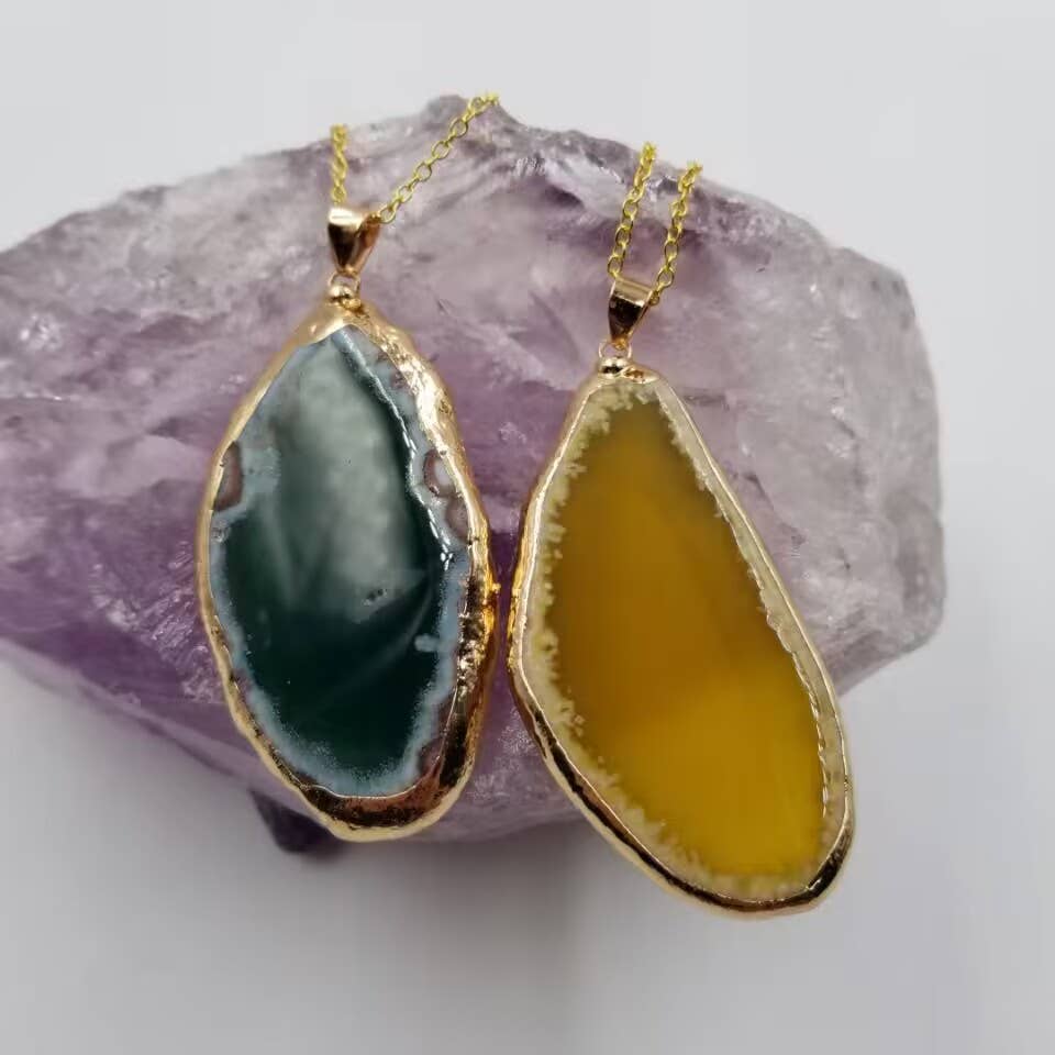 magnolia jewelry - Wholesale Pendant/Charm Necklace - Natural Stone Flat Bezel Gem Necklace4