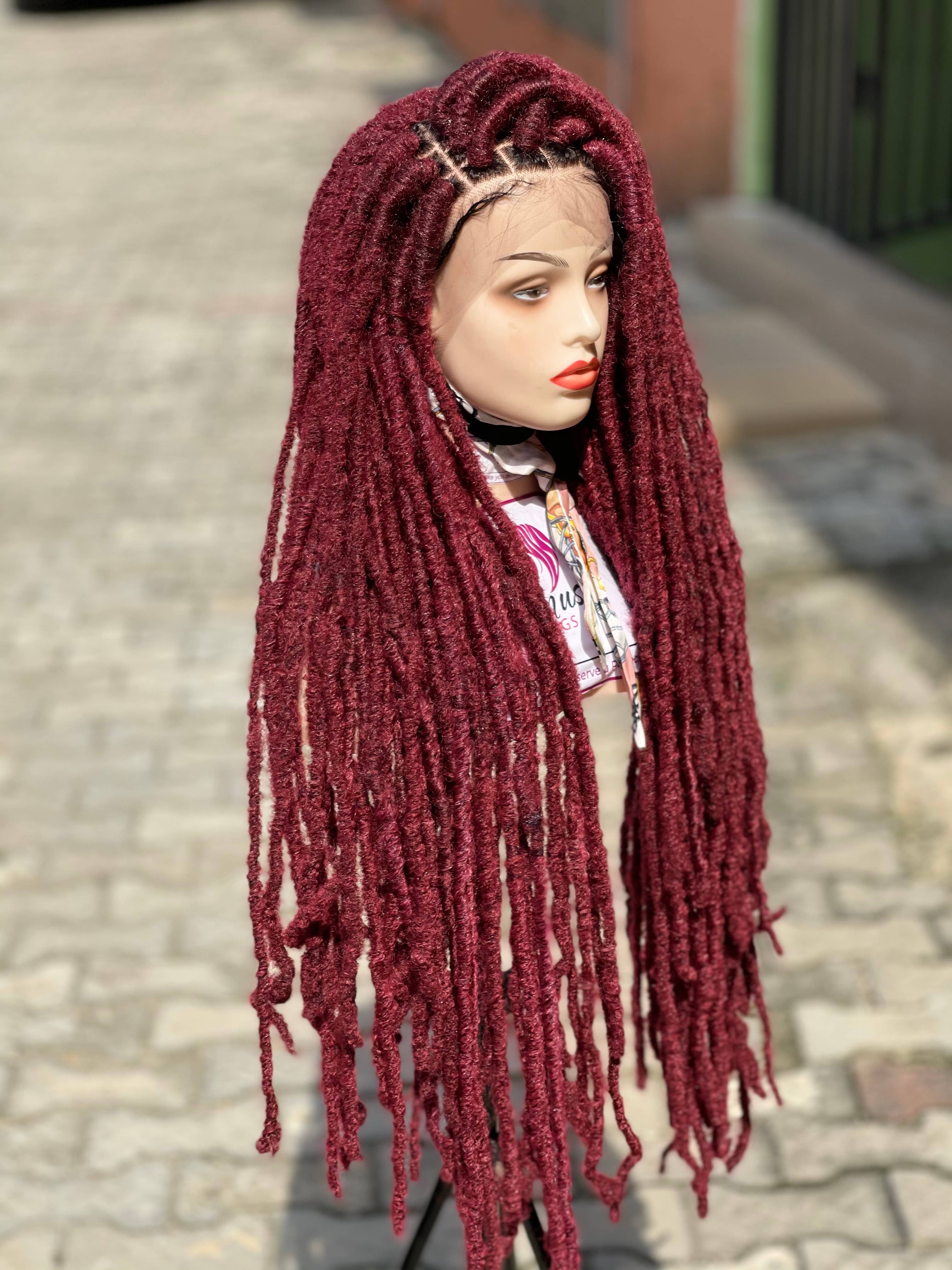 Lamuskwigs – wholesale Wig/hair piece – 36 inche Long distressed faux locs, wine  faux locs wig.9