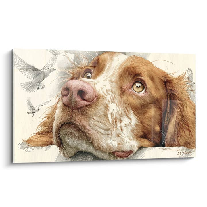 Quadro Cão Ruivo com Olhos Dourados observando Pássaros - Olhar Cativante - Edição Spaniel Bretão por atacado de Walensky