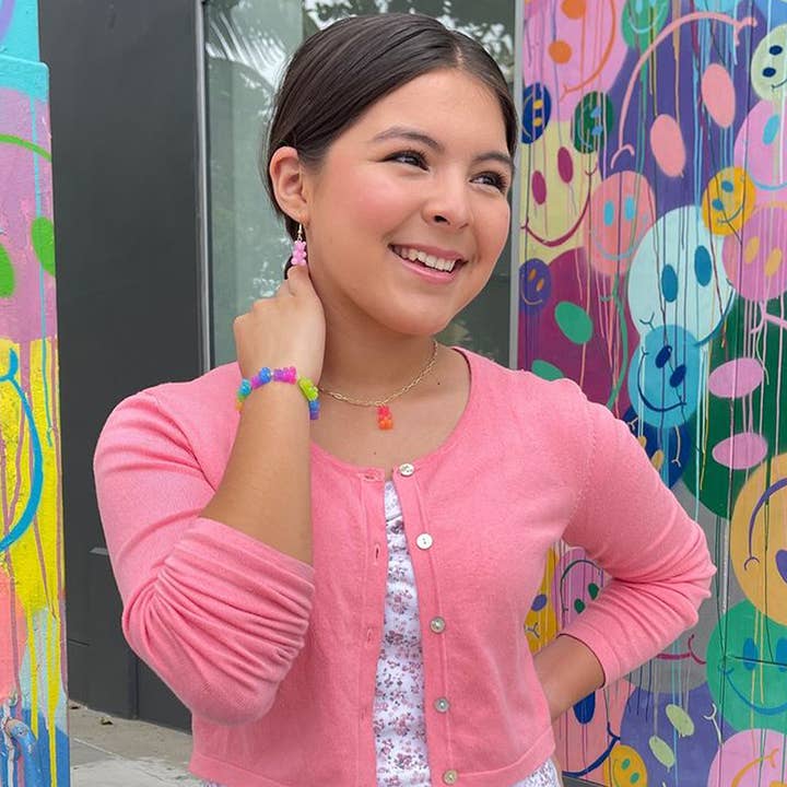 Top Trenz Inc - Wholesale Kids Necklace - Kids - Lil Bear Thang Paperclip Necklace - Pastel Glitter Colors4