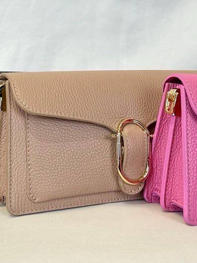 Borsa a tracolla in pelle rosa italiana LCPI con fibbia dorata per la vendita all'ingrosso da parte di JIJOU CAPRI