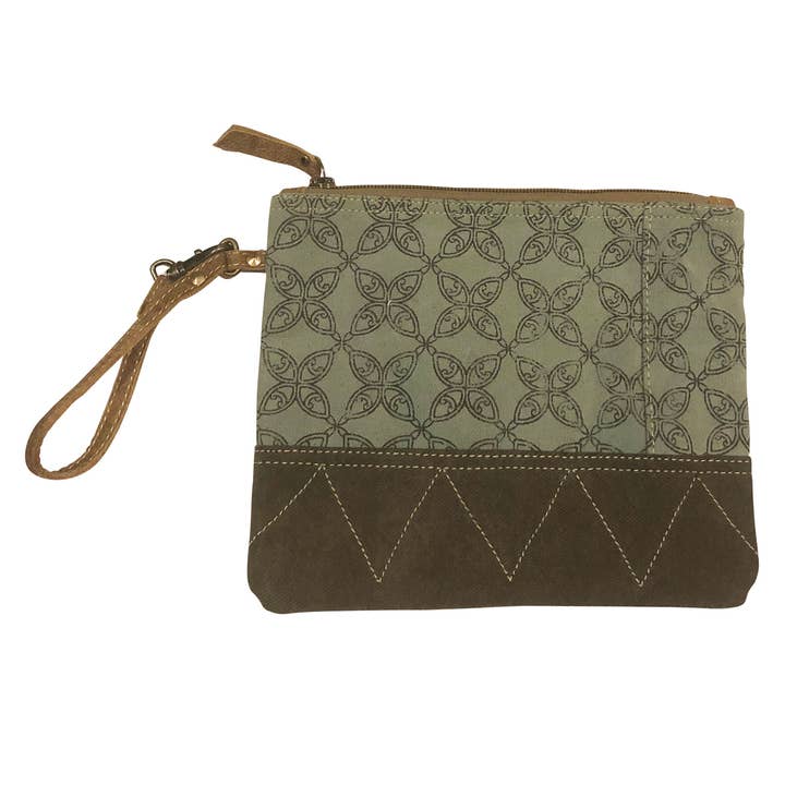 SALE $3 ea (Regularly $9.50) Mint Floral Cotton Canvas Pouch for wholesale by Chloe & Lex
