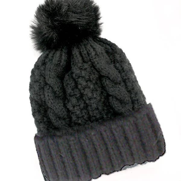 JOSSLYN by wall to wall - Wholesale Beanie - Women's - CLASSIC CABLE KNOT POM POM BEANIES HAT | 40BN912