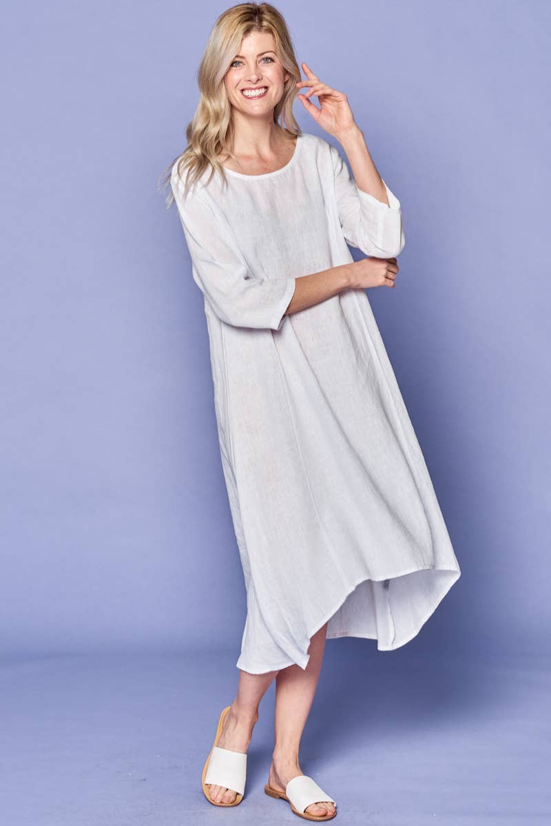 Focus Fashion - Vendita all'ingrosso Vestito - Donna - Abito midi con maniche a 3/4 in lino francese11