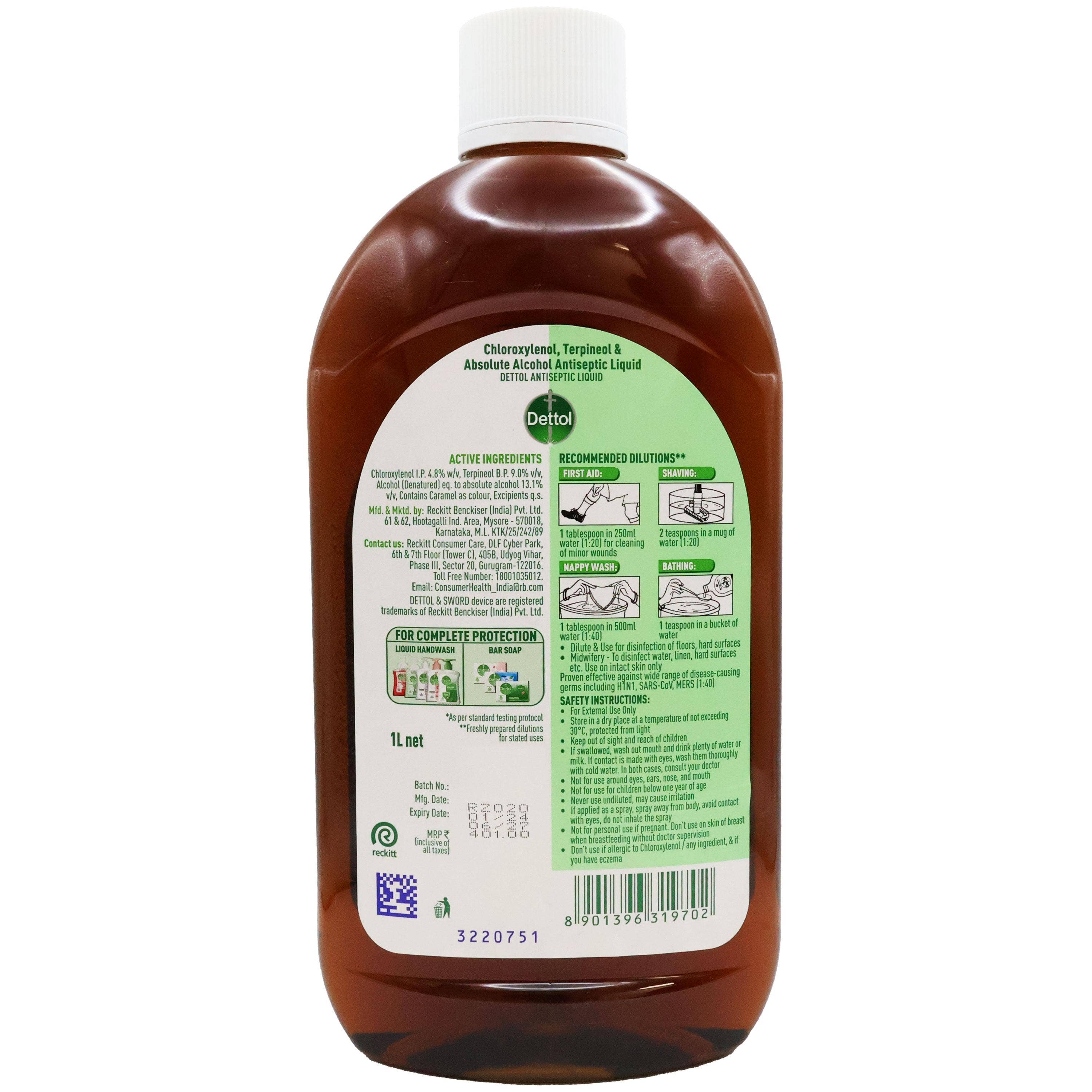 KT Supply - Venta al por mayor Limpiador multiusos - Dettol Líquido Antiséptico 1 litro (33,8 oz)1