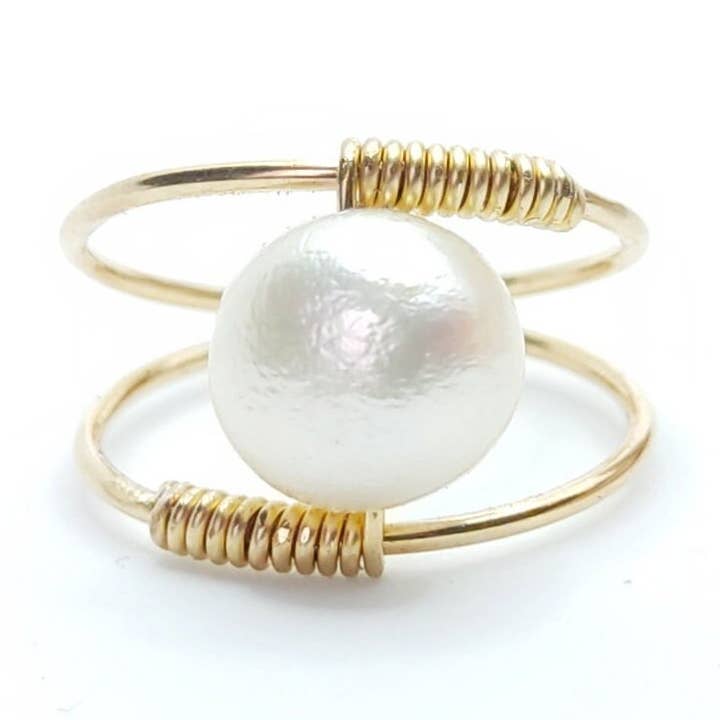 OLI Ring - Freshwater Pearl - Recycled Gold for wholesale by Mani Namaste