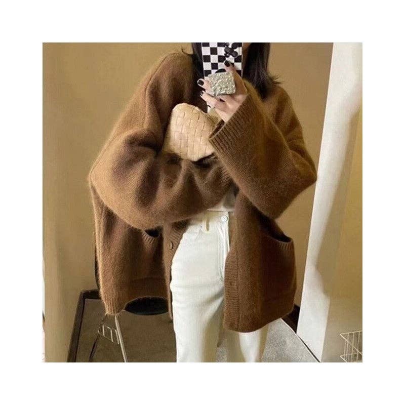 UZ Wholesale Store - Vendita all'ingrosso Cardigan - Donna - Cardigan maglione lavorato a maglia tinta unita versatile4