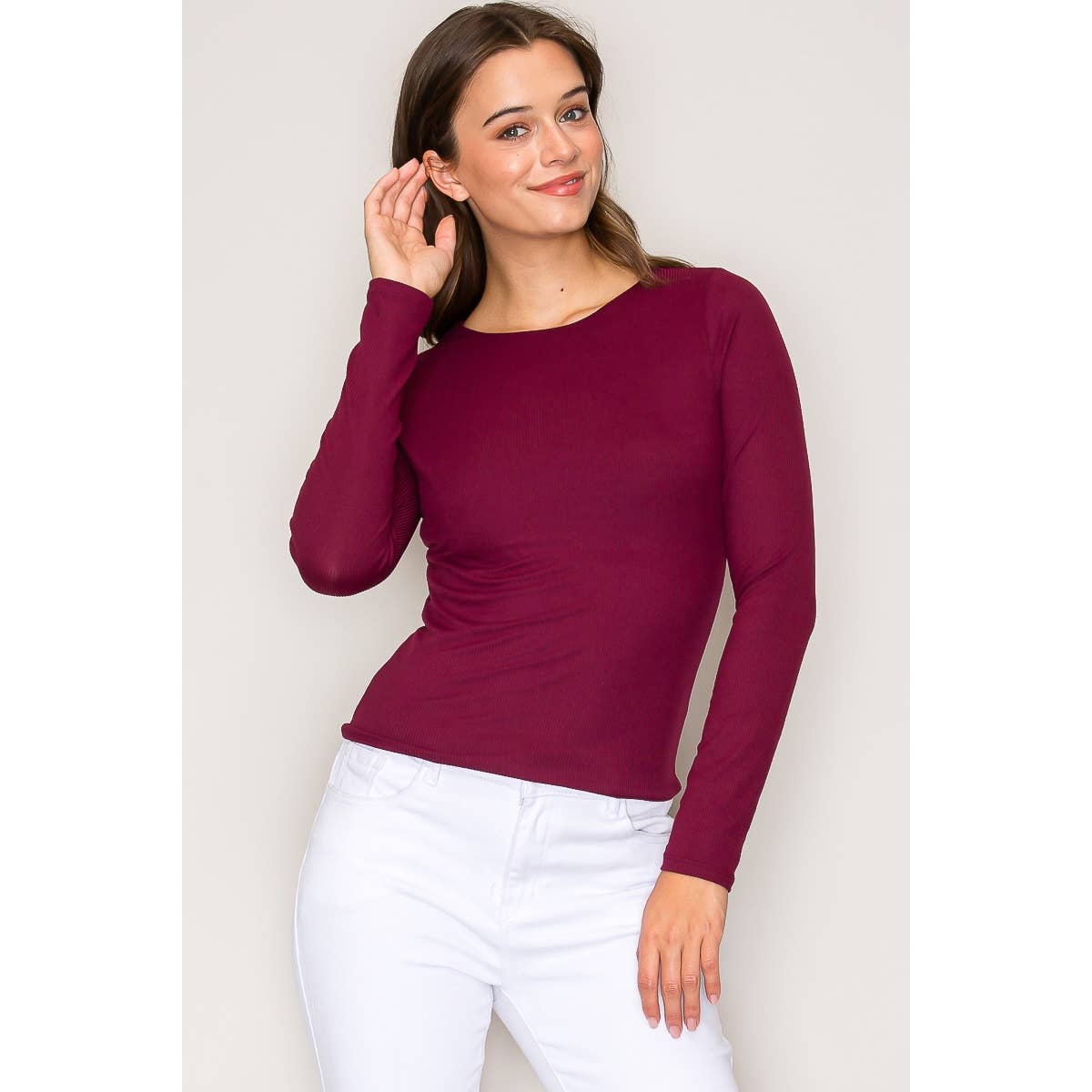 Popular 21 – wholesale Knit top – Women's – Double Layer Crew Neck Long Sleeve Rib Knit Top3