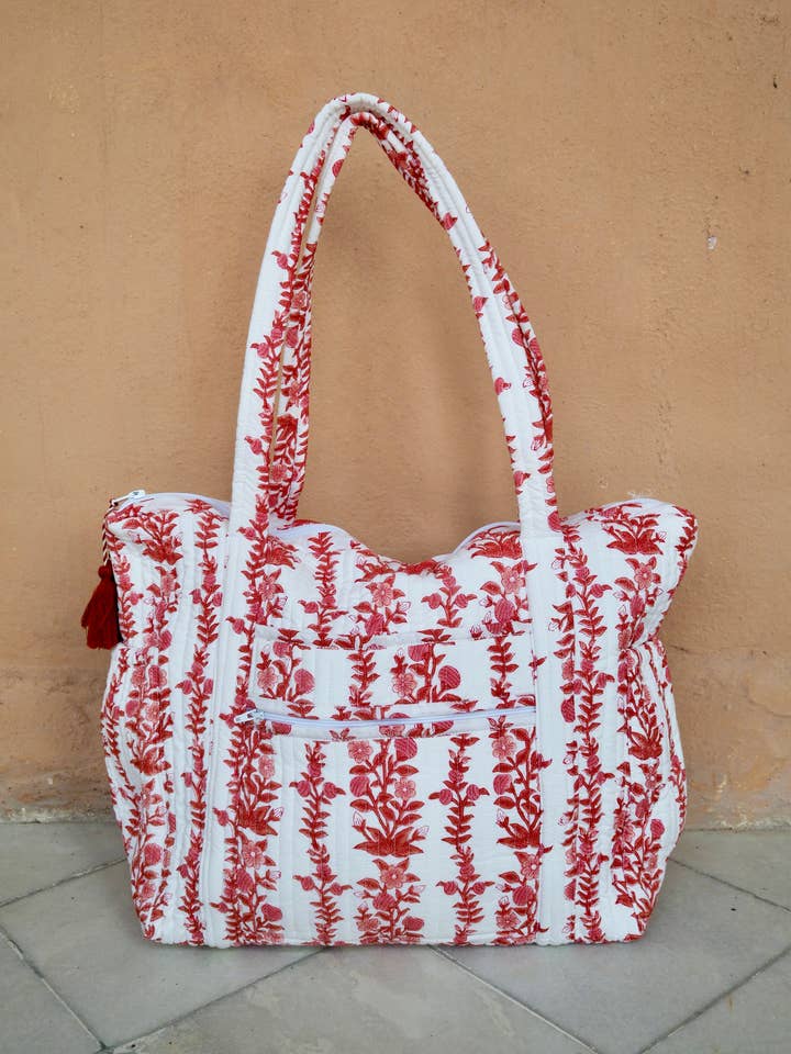 Block Print Pink Quilted Nappy / Tote Bag for wholesale by Kapara London