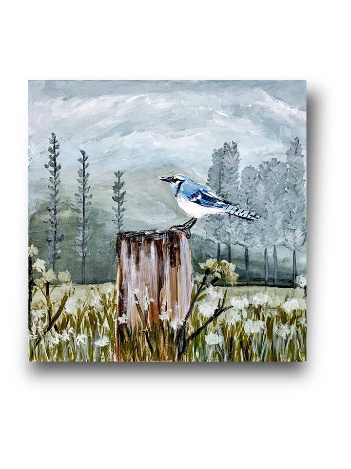 Blue Bird in Mountains Art Print for wholesale by Pooja Roy Studio