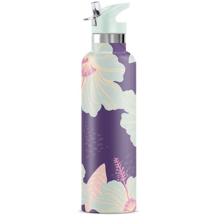My Bougie Bottle - Wholesale Water Bottle - NANI Hibiscus Flower 25 oz Insulated Water Bottle Purple2