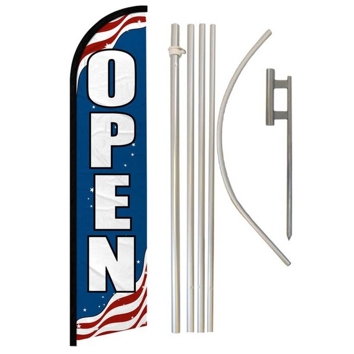 Open (Patriotic) Windless Banner Flag & Pole Kit for wholesale by Flags Importer
