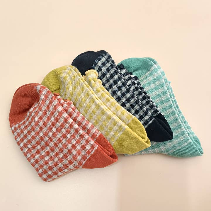 ACCITY - Wholesale Socks - Women's - CHECK PLAID PATTERN RUFFLE CREW SOCKS FOR WOMENS_CWMS065