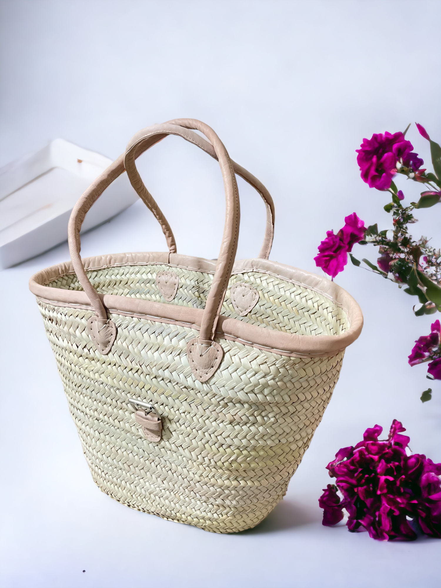 Melecraft - Wholesale Beach Bag - French Market Basket with Leather, trim buckle basket4