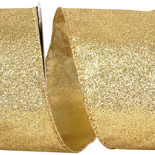 Glitter Metallic Shiny Back Wired Edge, Gold, 2.5 In for wholesale by RELIANT RIBBON