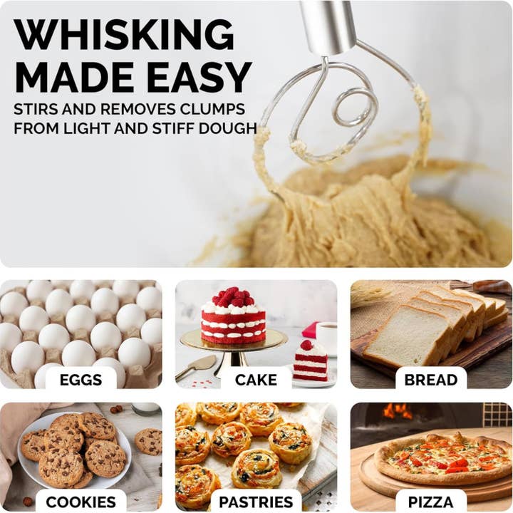 Zulay Kitchen - Wholesale Whisk - Danish Dough Whisk Stainless Steel - Single Eye Dough Hook11