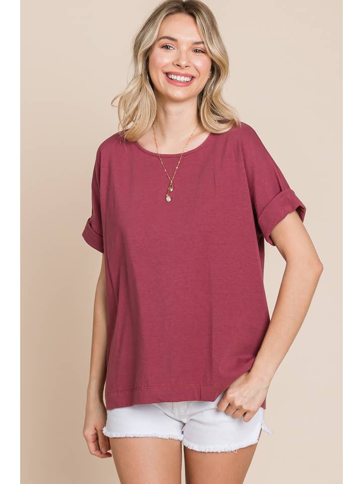 Emerald Collection - Wholesale T-Shirt - Women's - ETK-8825 Solid Cotton Casual Top5