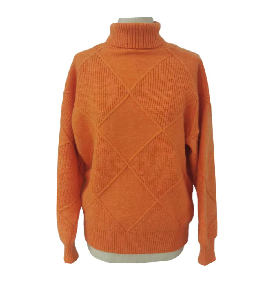 HIDDENBRAND - Wholesale Knit Top - Women's - Diamond-Shaped Turtleneck Pullover Knit Top7