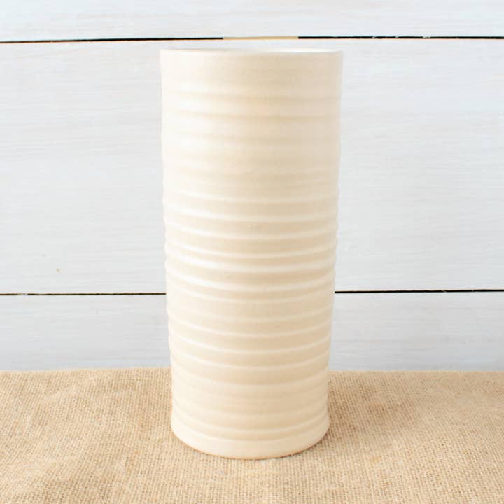 Farmhouse Ridges Tall Vase - Drift White for wholesale by Rowe Pottery