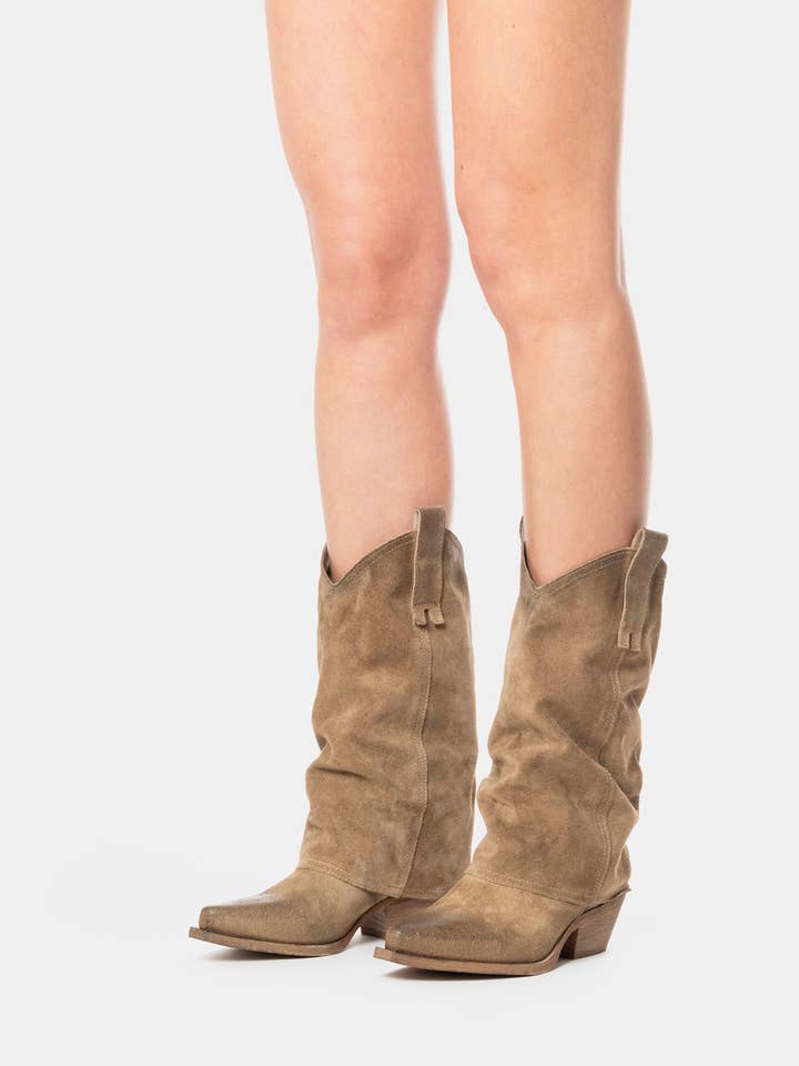 METISSE – Engroshandel Støvler - Dame – Taupe ruskind Texan-støvler DX5674