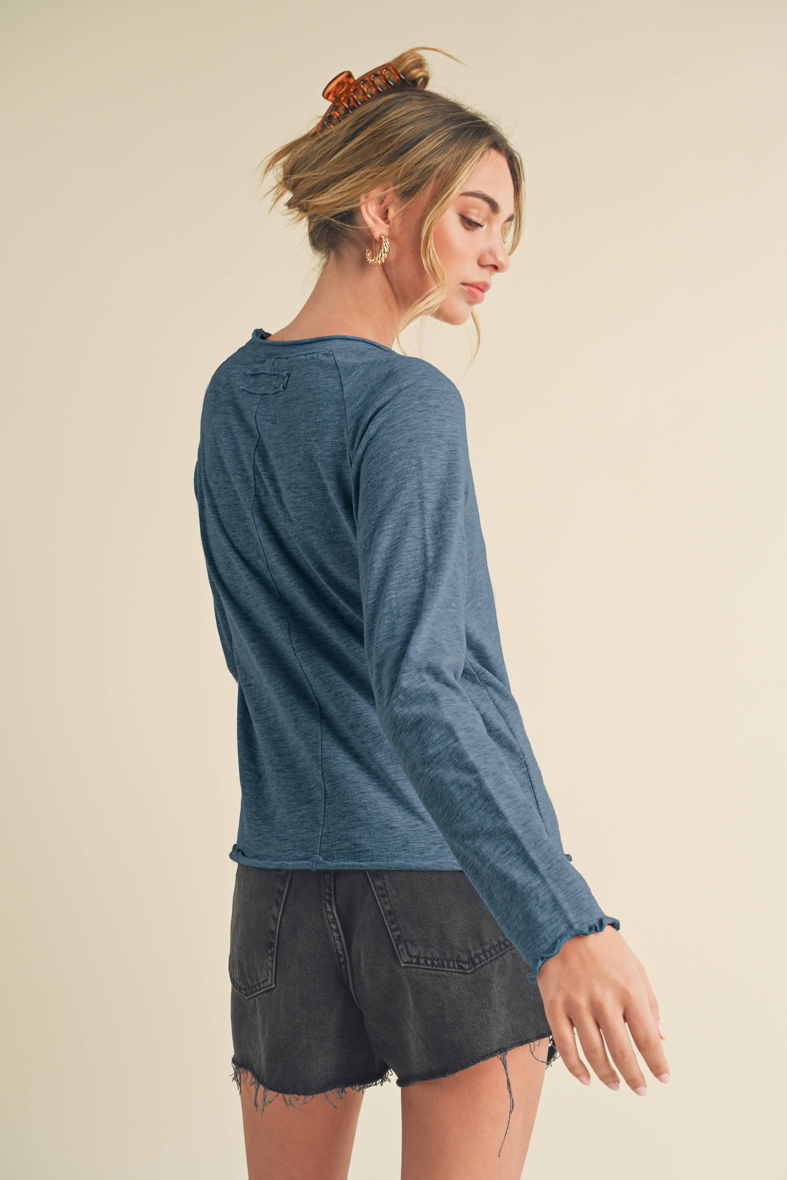 AEMI + CO - Wholesale Knit Top - Women's - 8288DN Gwen Baby Long Sleeve Top 549