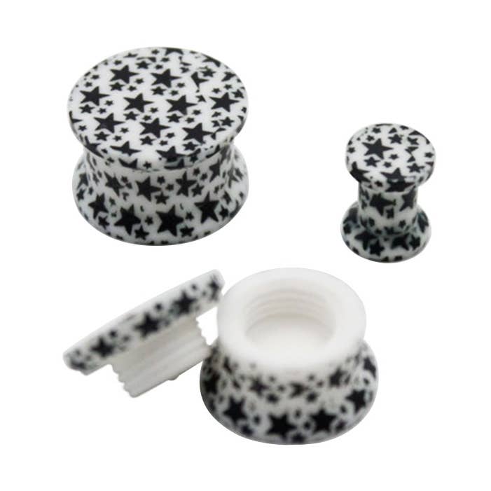 Repeated Black Stars Plug - PE-033 for wholesale by Awaken