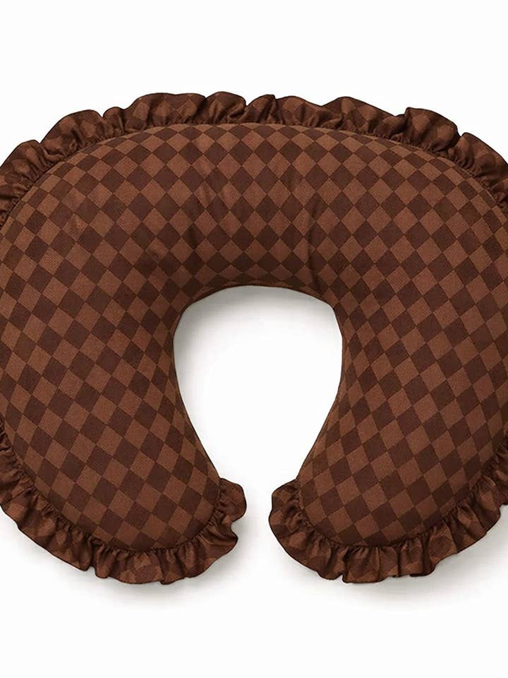 Brown Diamond Ruffle Nursing Pillow Cover for wholesale by Little Mae and Co