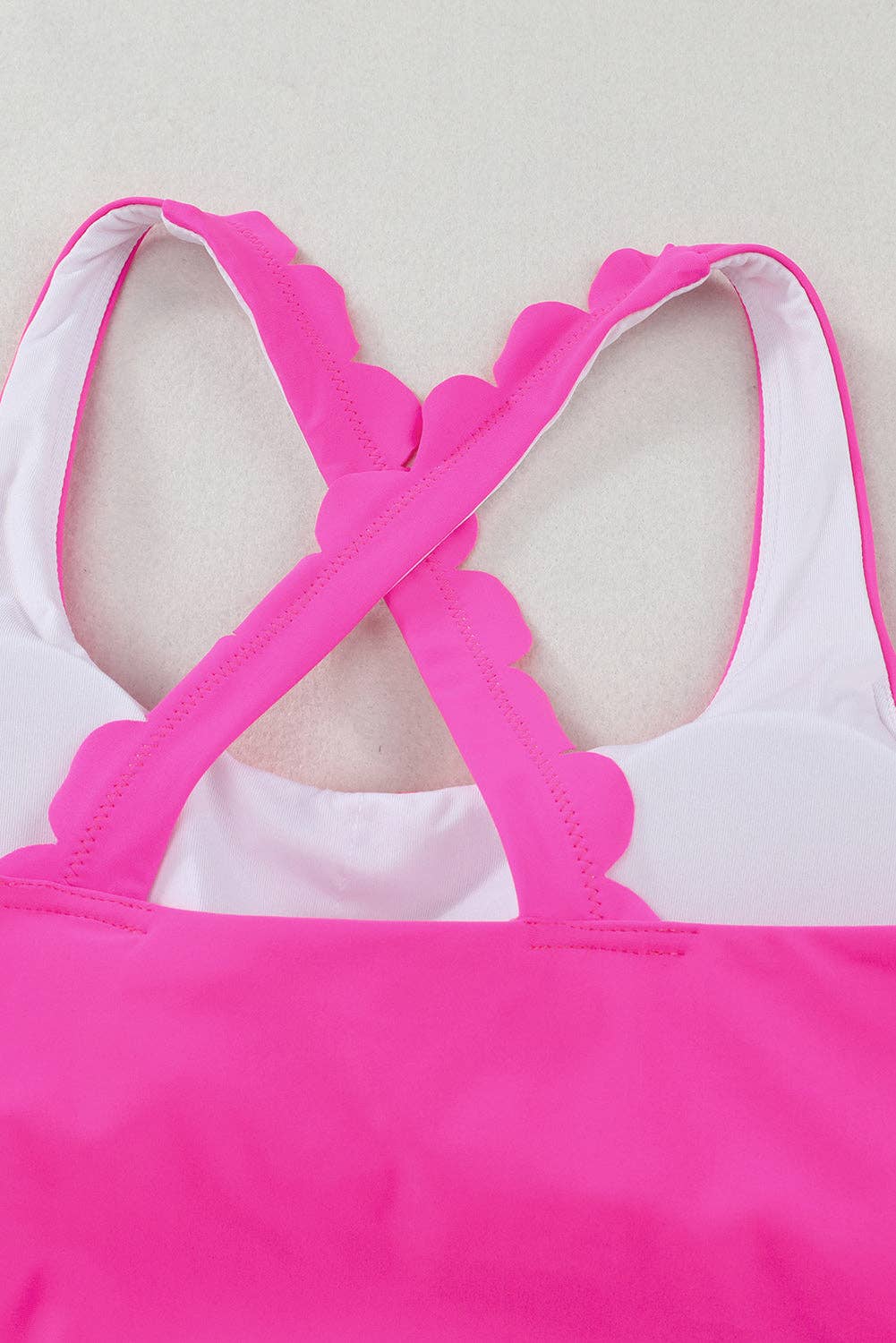 EG fashion - Wholesale Two Piece Swimsuit - Women's - Pink Scalloped Sleeveless High Waisted Two Piece Swimsuit36