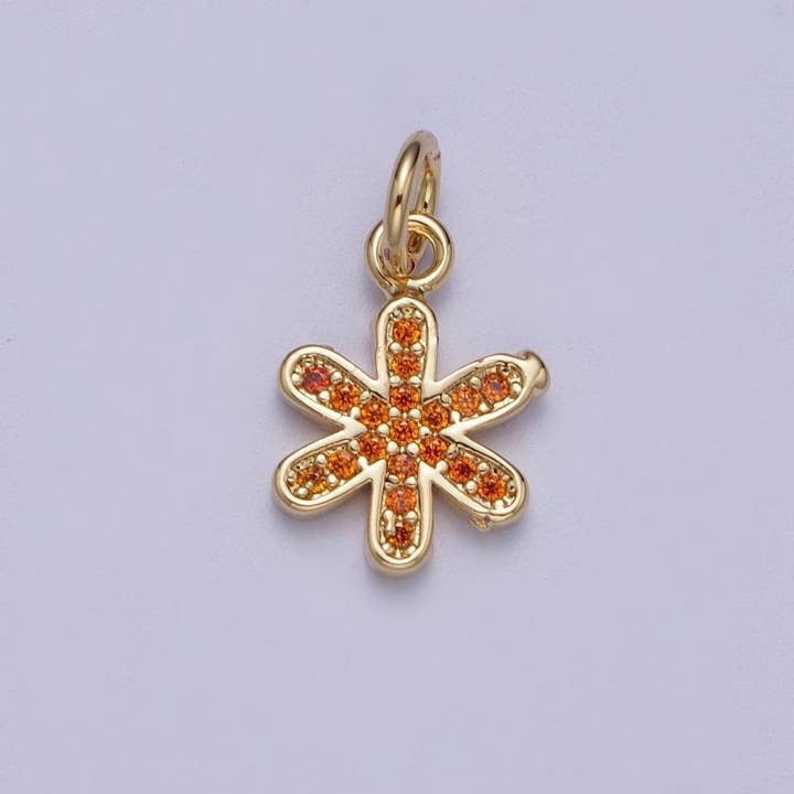 Mini colgante de estrella naranja de oro relleno de 14k con micro pavé de pétalo de flor | N-452 para venta al por mayor de Aim Eternal