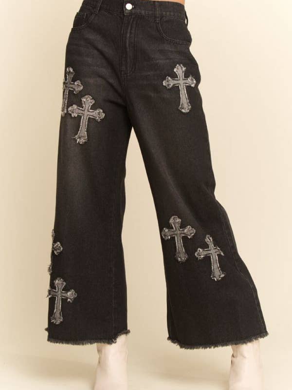 GEWASCHENE DENIM ANTIKE WEIT GESCHNITTENE LANGHOSE für den Großhandel von Davi & Dani