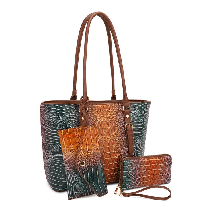 KAYLA+AVA - Wholesale Tote Bag - Women's - CELESTINE CROC EMBOSSED OMBRE 3 IN 1 TOTE SET11