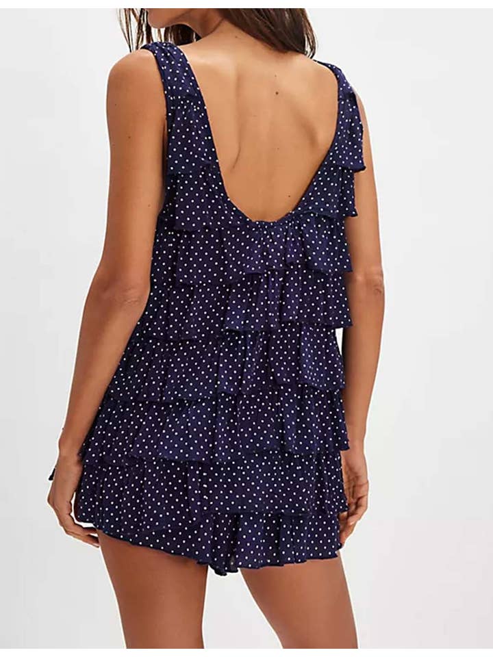 Sweetkama - Wholesale Top & Skirt Set - Women's - Ladies V-Neck Button Polka Dot Ruffle Top & Skort Set