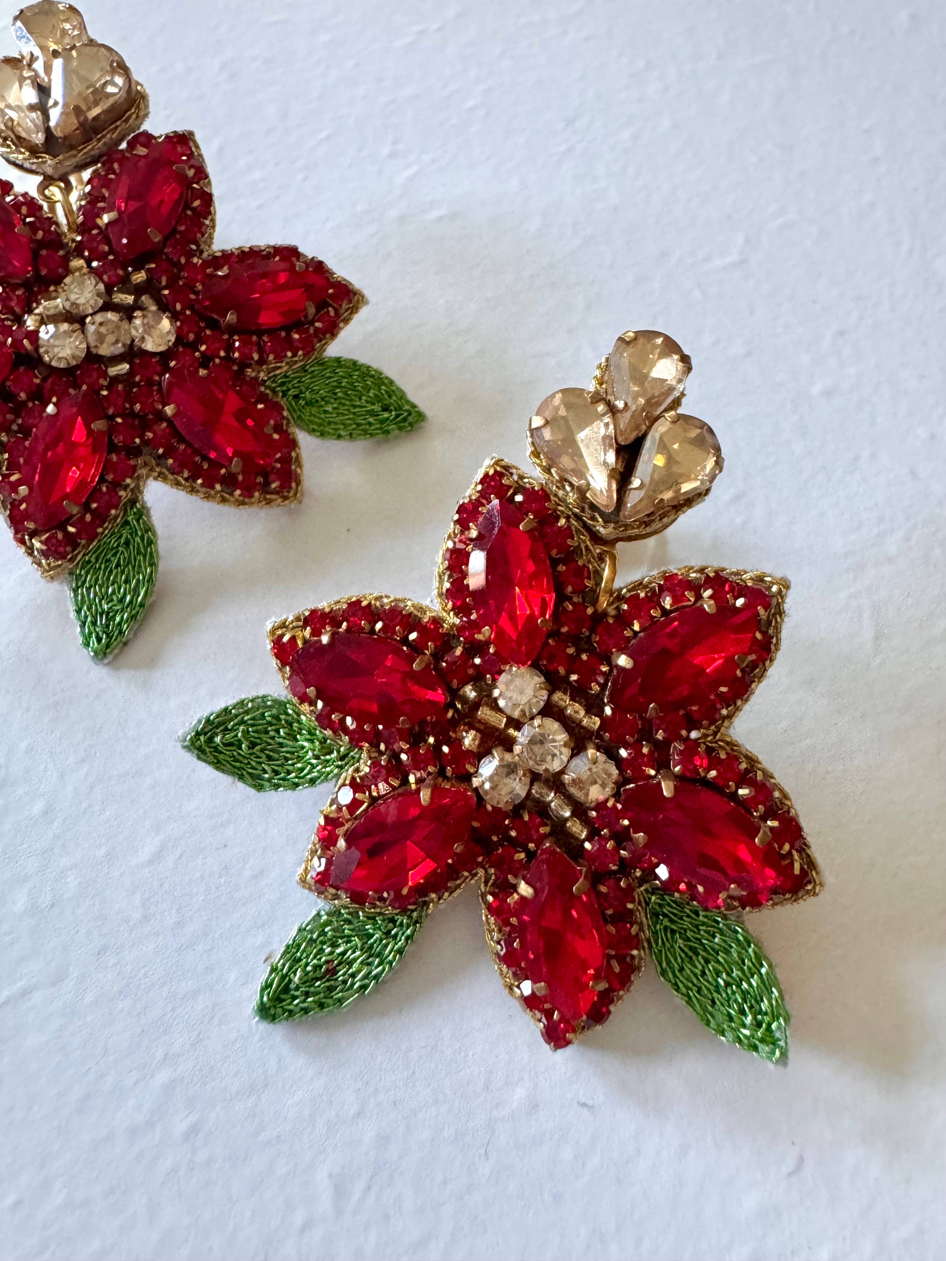Louie Love - Wholesale Dangle Earrings - Beaded Rhinestone Poinsettia Christmas Flower Earrings2