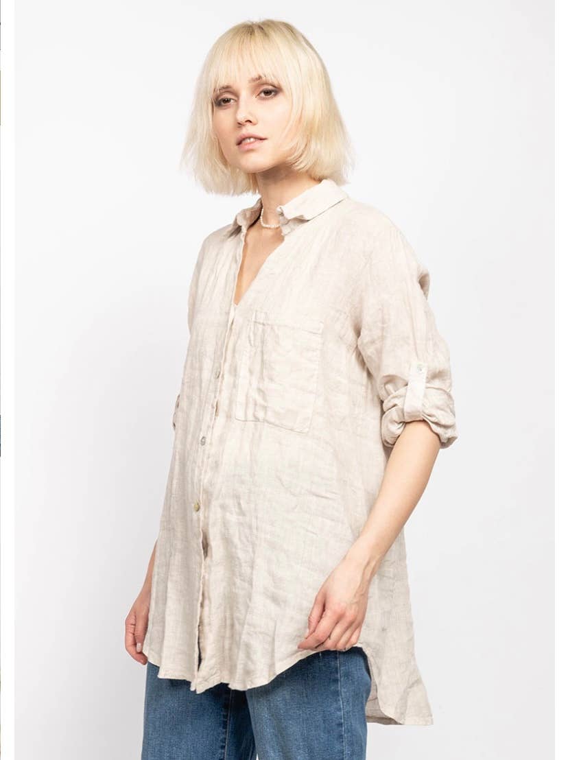 LINEN & COTTON HOUSE - Wholesale Button Down Shirt - Women's - LINEN SHIRT WITH SQUARE POCKET, SPRING SUMMER 7400116