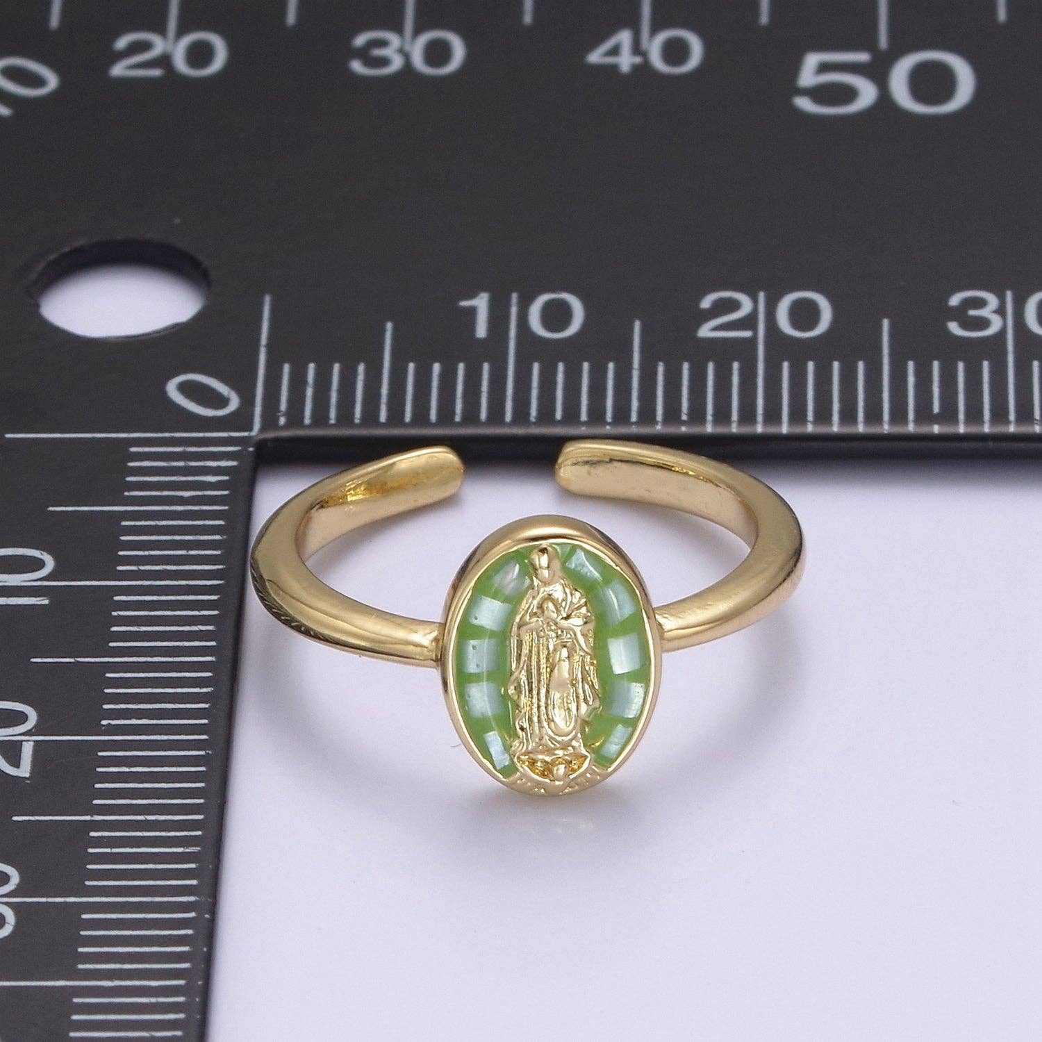Aim Eternal - Wholesale Cocktail/Statement Ring - Gold Filled Oval Virgin Mother Mary Shell Opal Ring in Gold 7